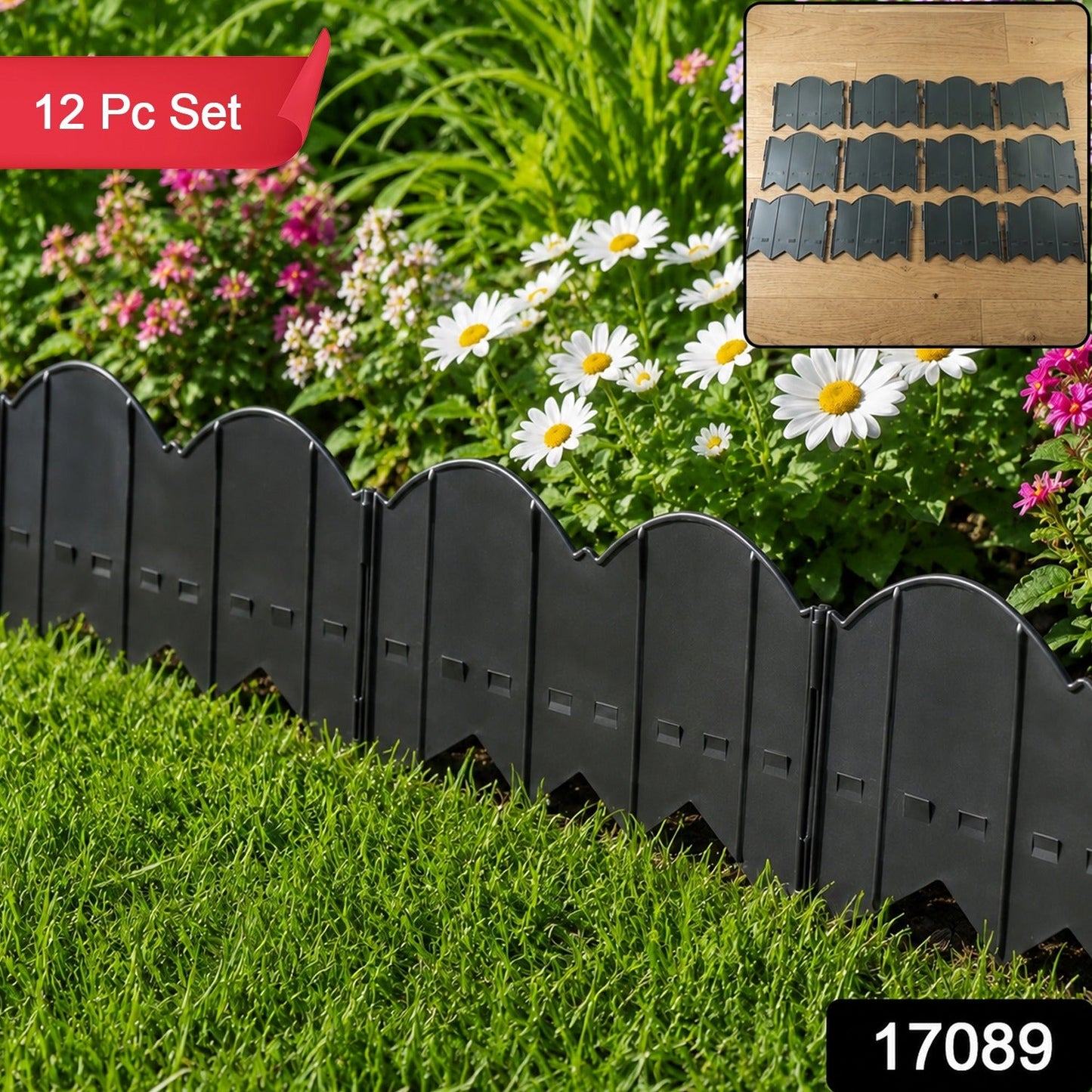 Decorative plastic garden lawn edging border, 12 piece set