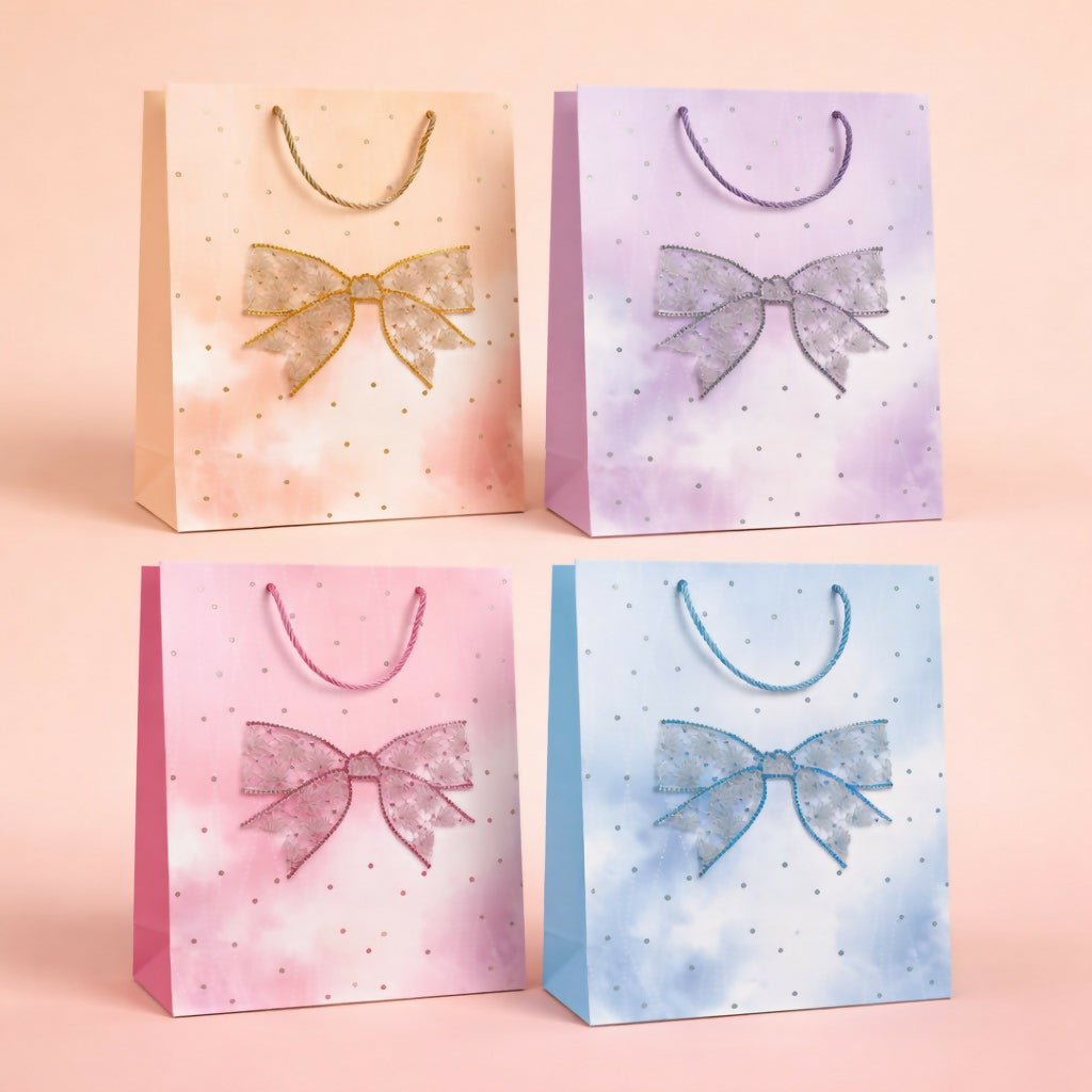 Elegant Bow Design Gift Paper Bag with Handle for Gifting