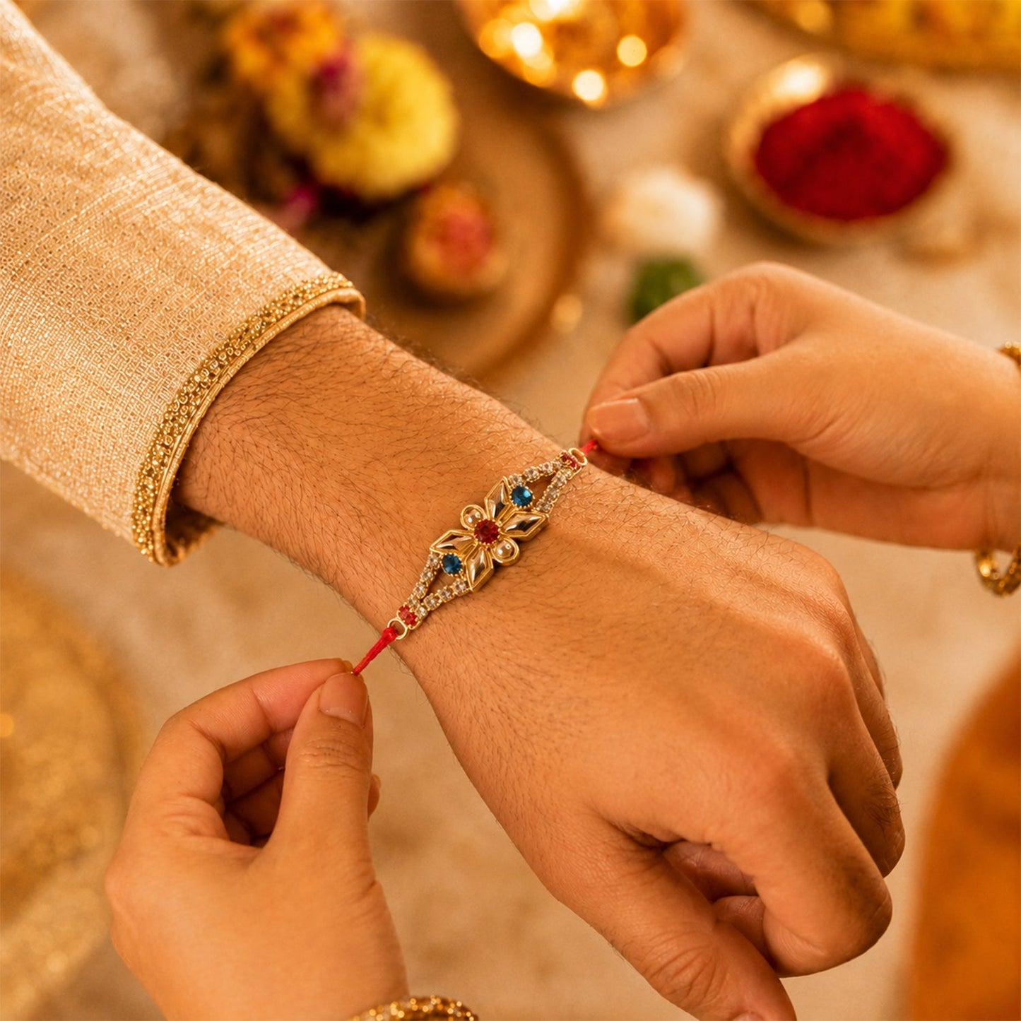 Beautifully finished floral rakhi, perfect for rakhi celebration.