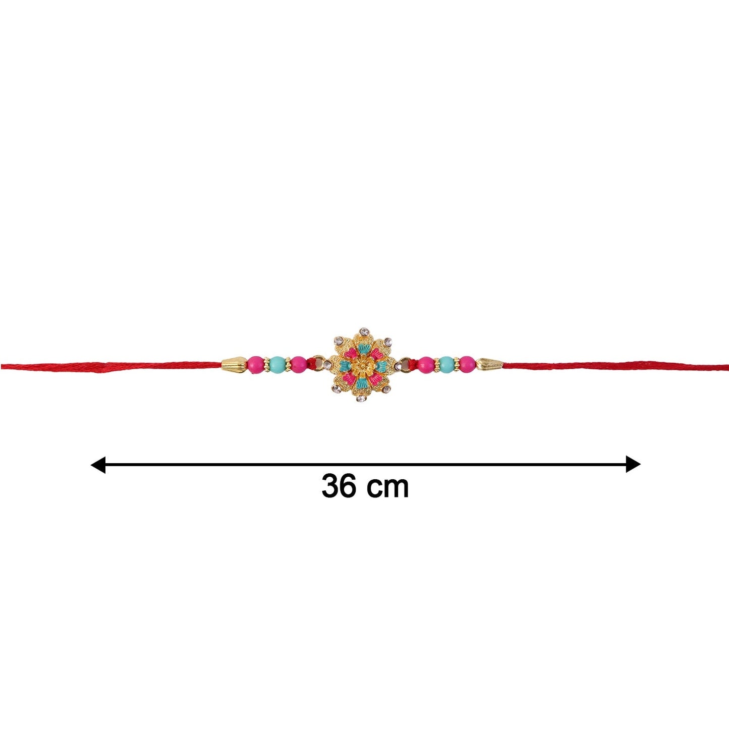 Side view of pink floral mandala Rakhi highlighting detailed design