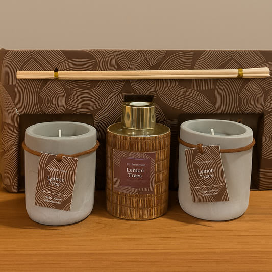 Lemon Trees Premium Aromatherapy Gift Set â€“ Scented Candle & Reed Diffuser Combo in Concrete Jars with Wooden Accents, Relaxing Home Fragrance Set for Living Room, Bedroom, Spa & Office DÃ©cor