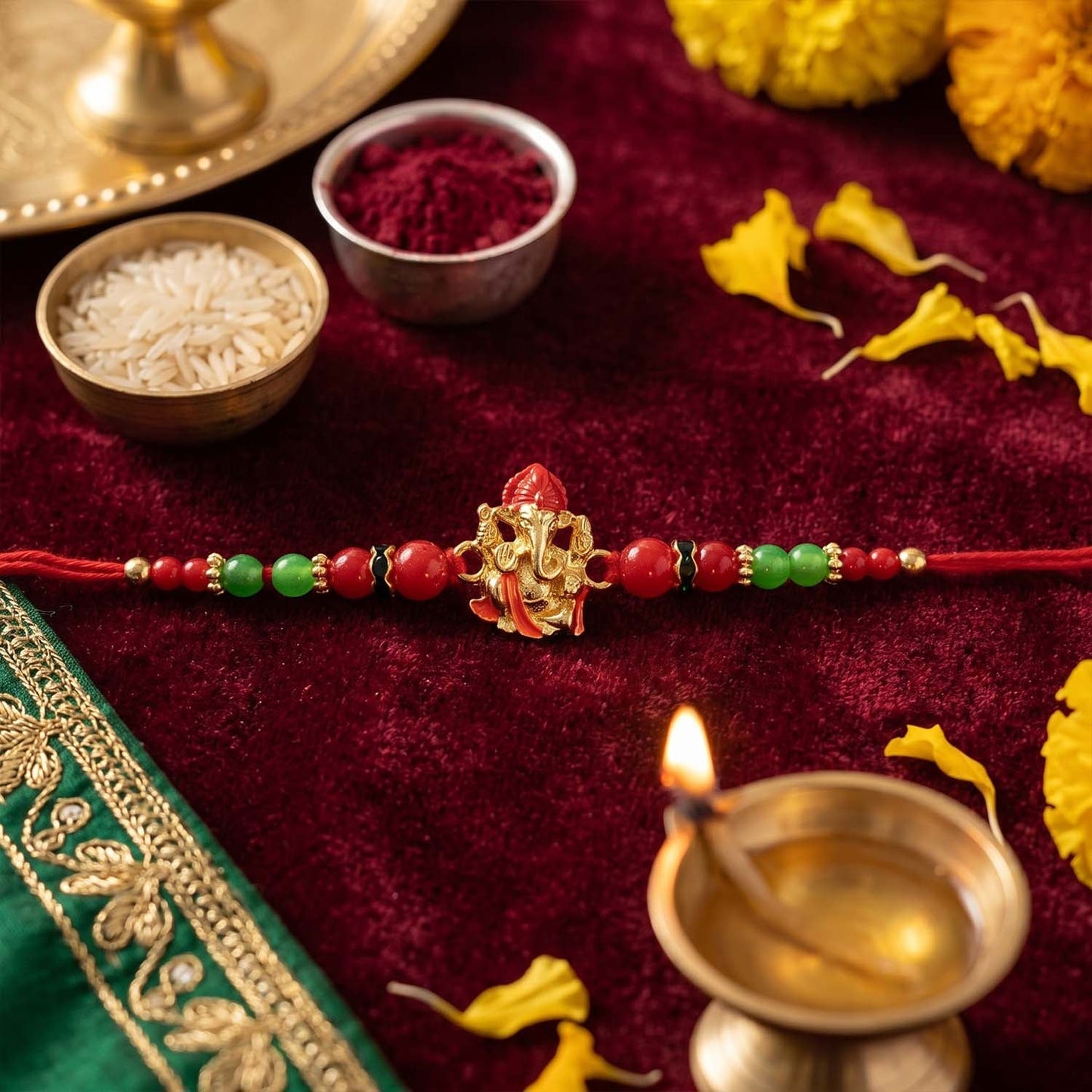 Side view of beautifully crafted Ganesha designer Rakhi