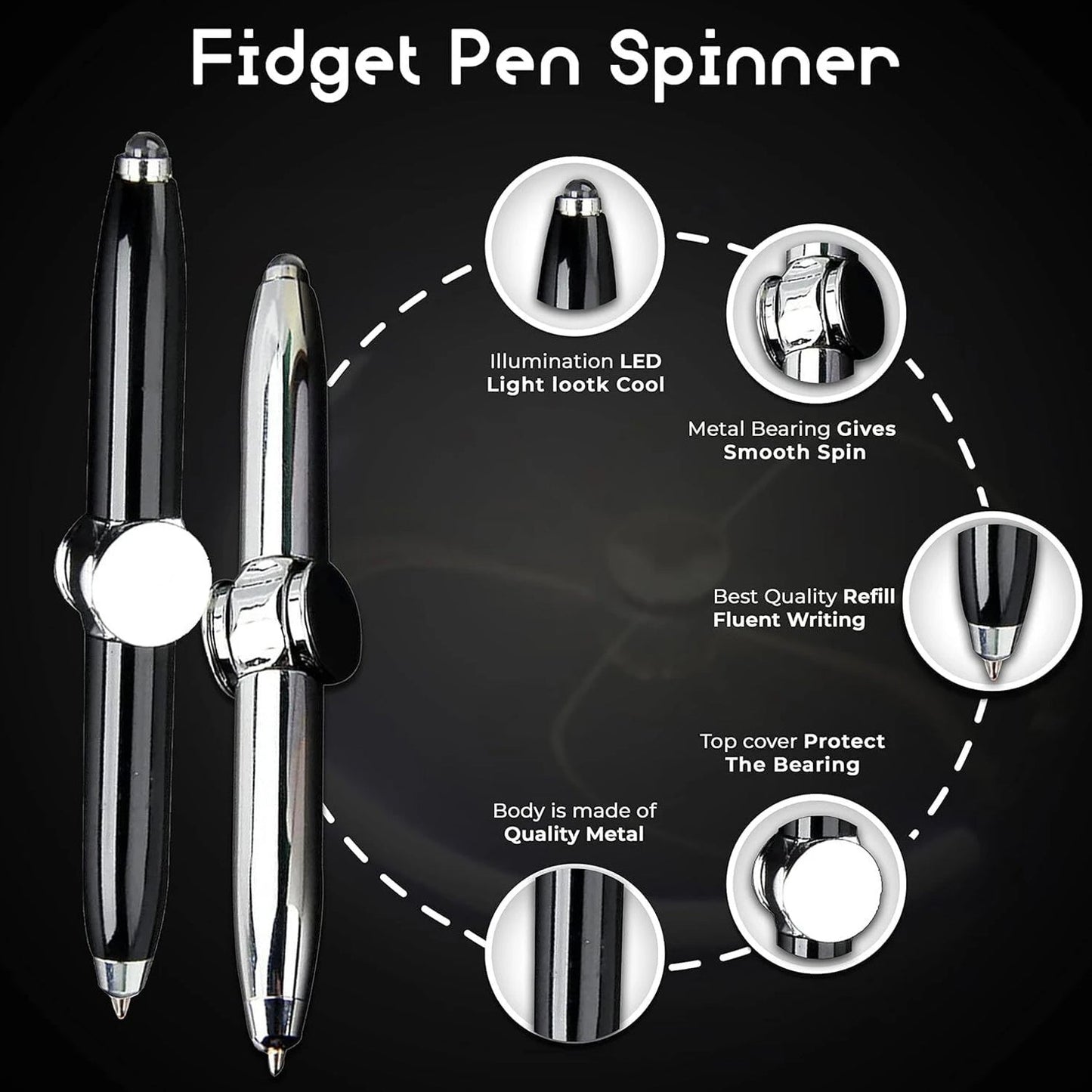 Premium Hand Spinner Pen with LED Light (1 Pc)