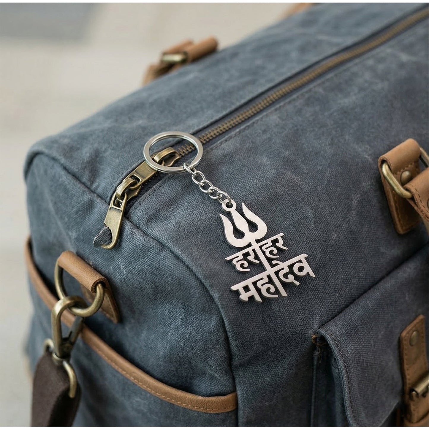 Premium Metal Har Har Mahadev Trishul Design Keychain (1 Pc)