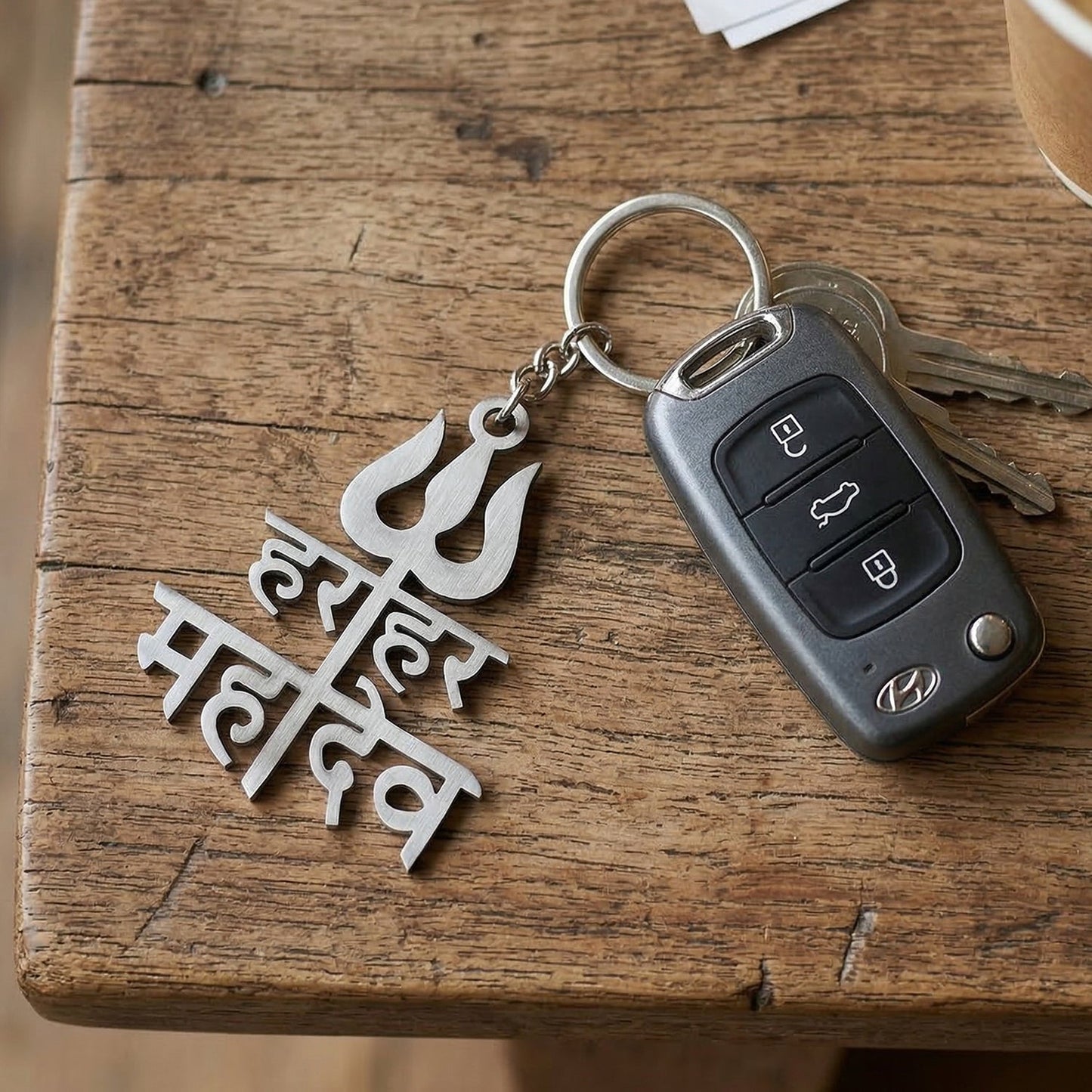 Premium Metal Har Har Mahadev Trishul Design Keychain (1 Pc)
