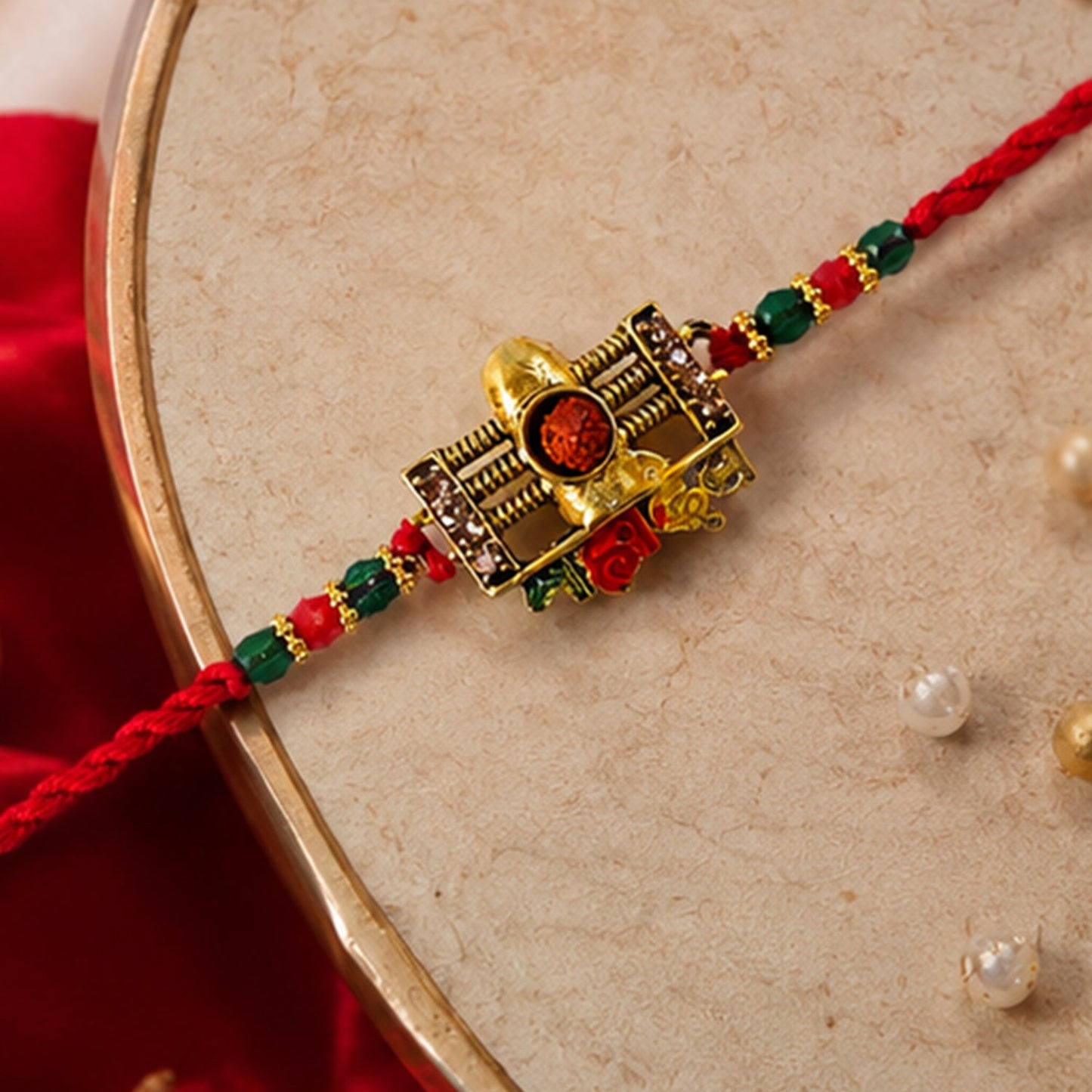 Stylish festive Rakhi with beadwork and traditional design