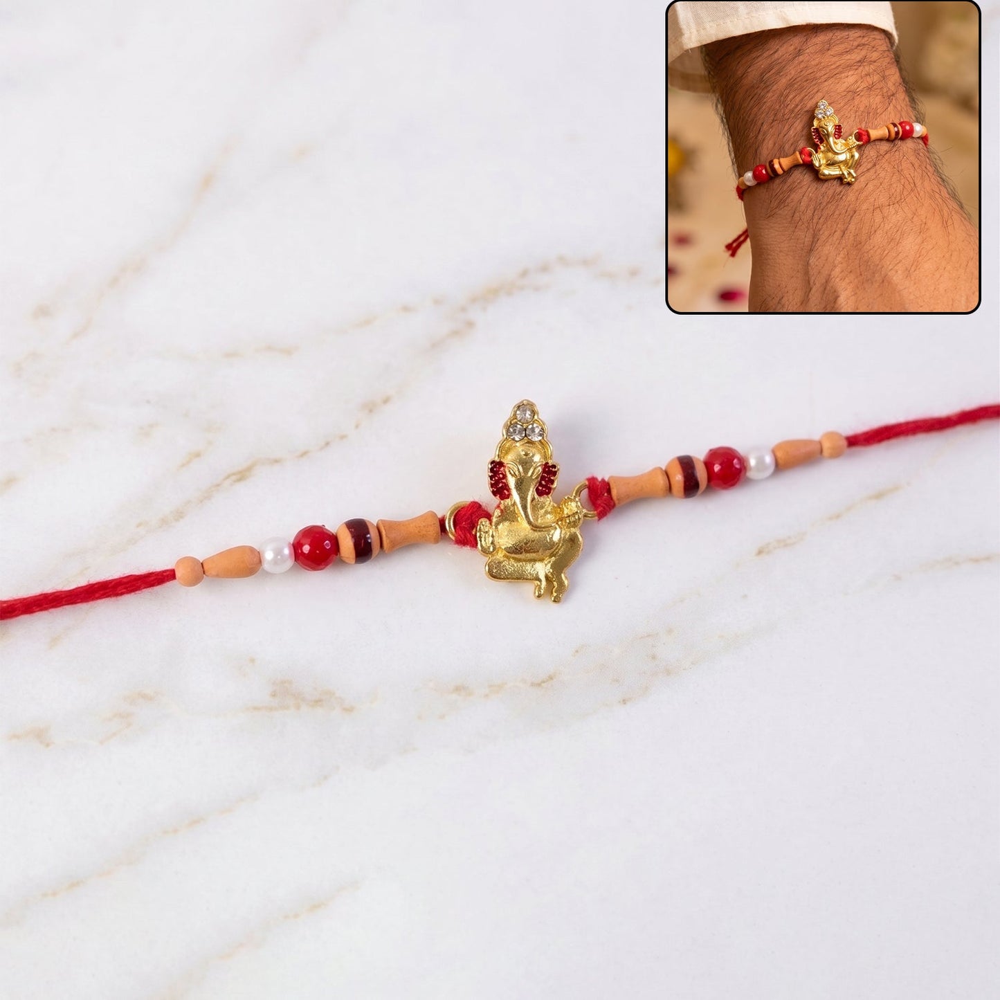 Beautiful traditional rakhi with bead accents and stylish centerpiece suitable for brothers