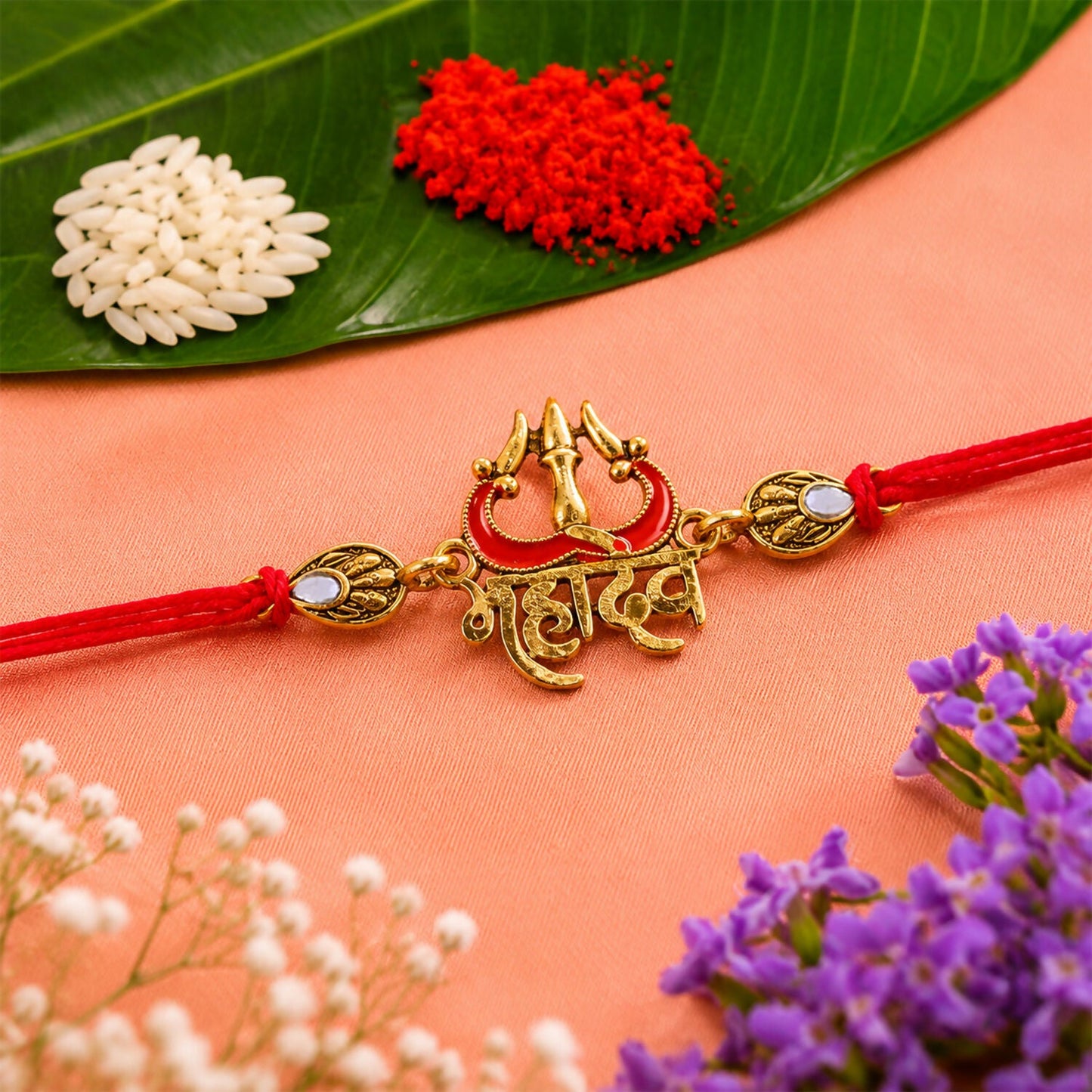 Colorful and detailed Trishul Rakhi for festival celebration