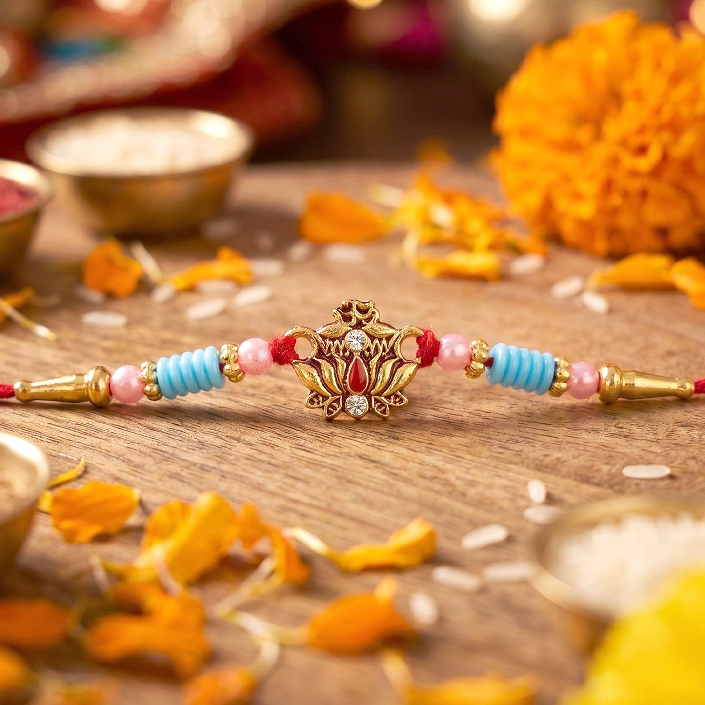 Traditional designer Rakhi for Raksha Bandhan with vibrant elements