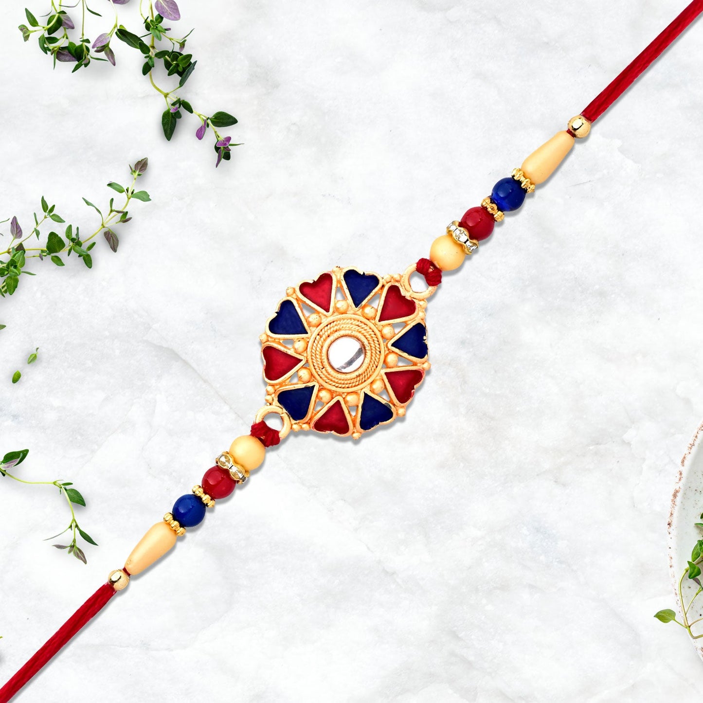 Beautifully arranged traditional Rakhi ready for Raksha Bandhan celebration.