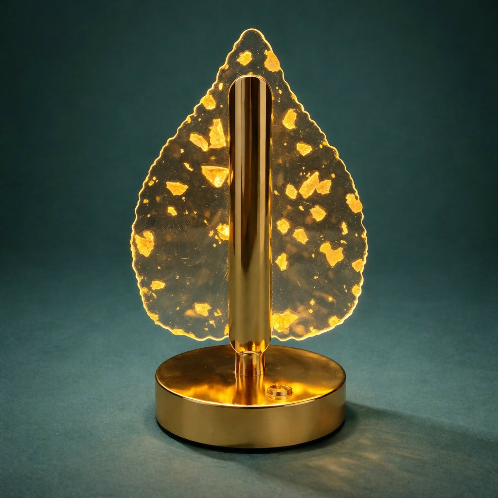 Leaf Design Crystal Table Lamp with Warm Glow Decorative Light (Pattern may vary)
