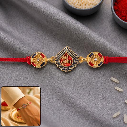 Decorative Shri Krishna Rakhi with traditional thread perfect for Raksha Bandhan
