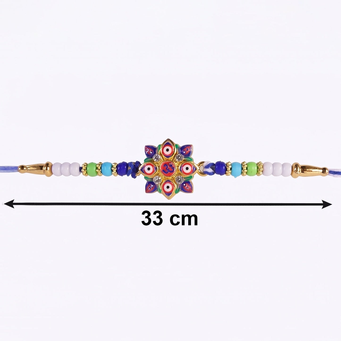 Decorative beads on Evil Eye OM Star Rakhi close-up
