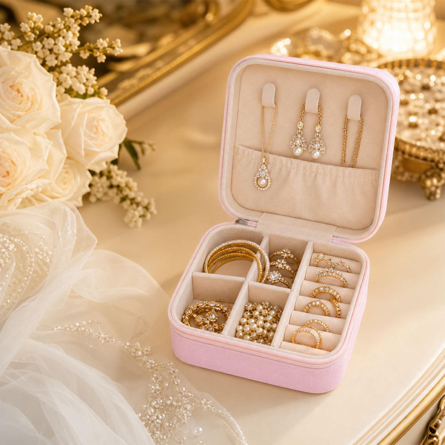 Mini PU Leather jewellery Box for Travel & Storage