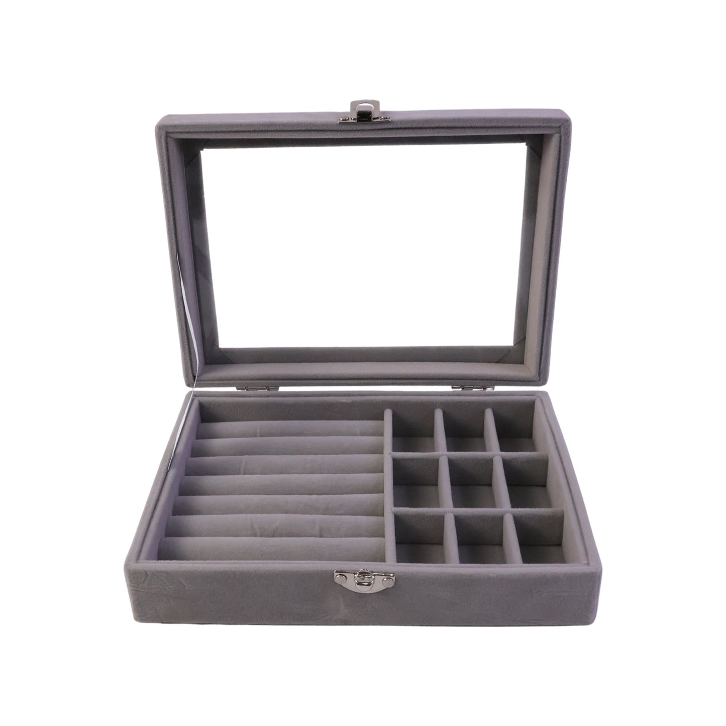 Premium Velvet Jewellery Organizer Box with Transparent Lid