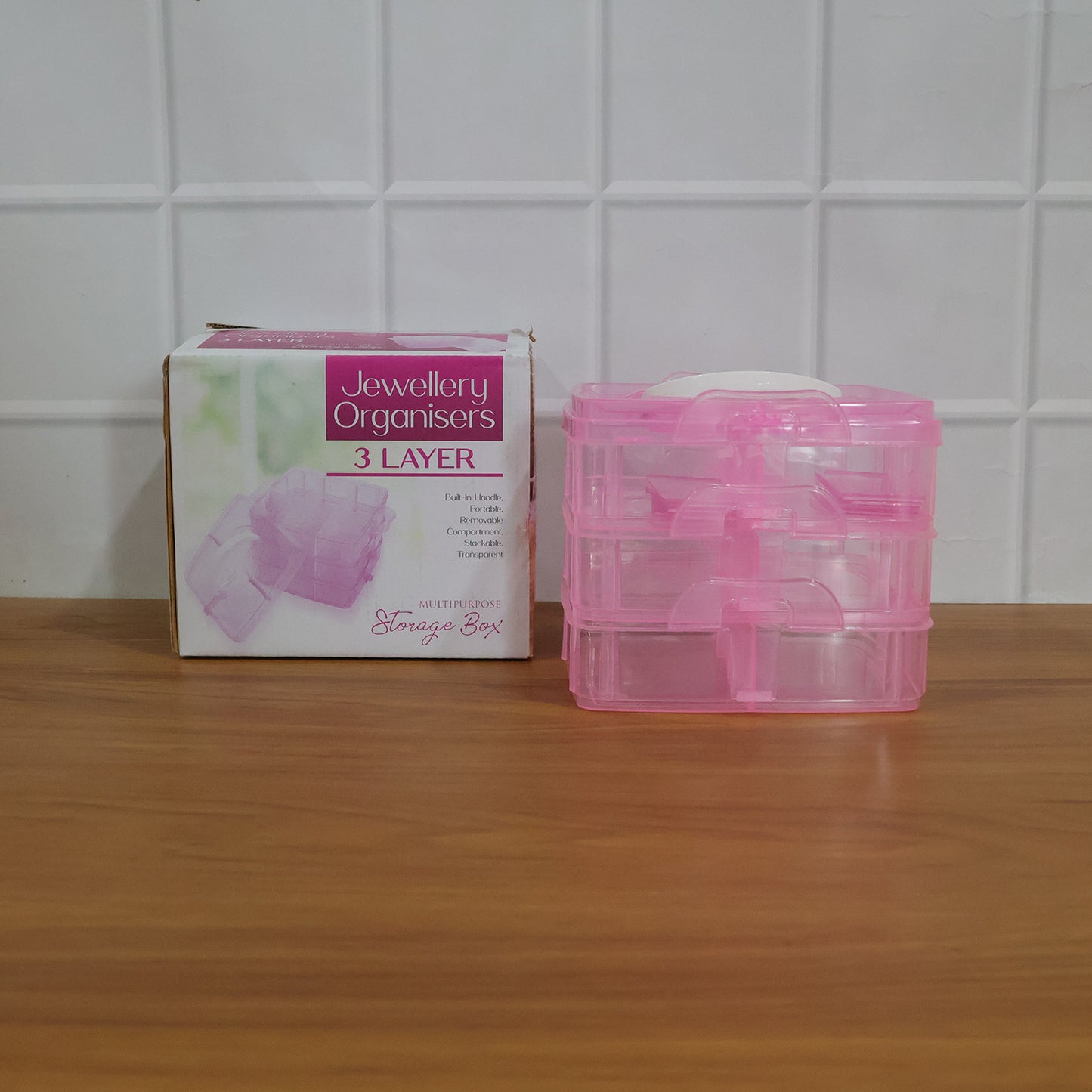3-Tier 18 Sections Transparent Stackable Adjustable Compartment Slot Plastic Craft Storage Box