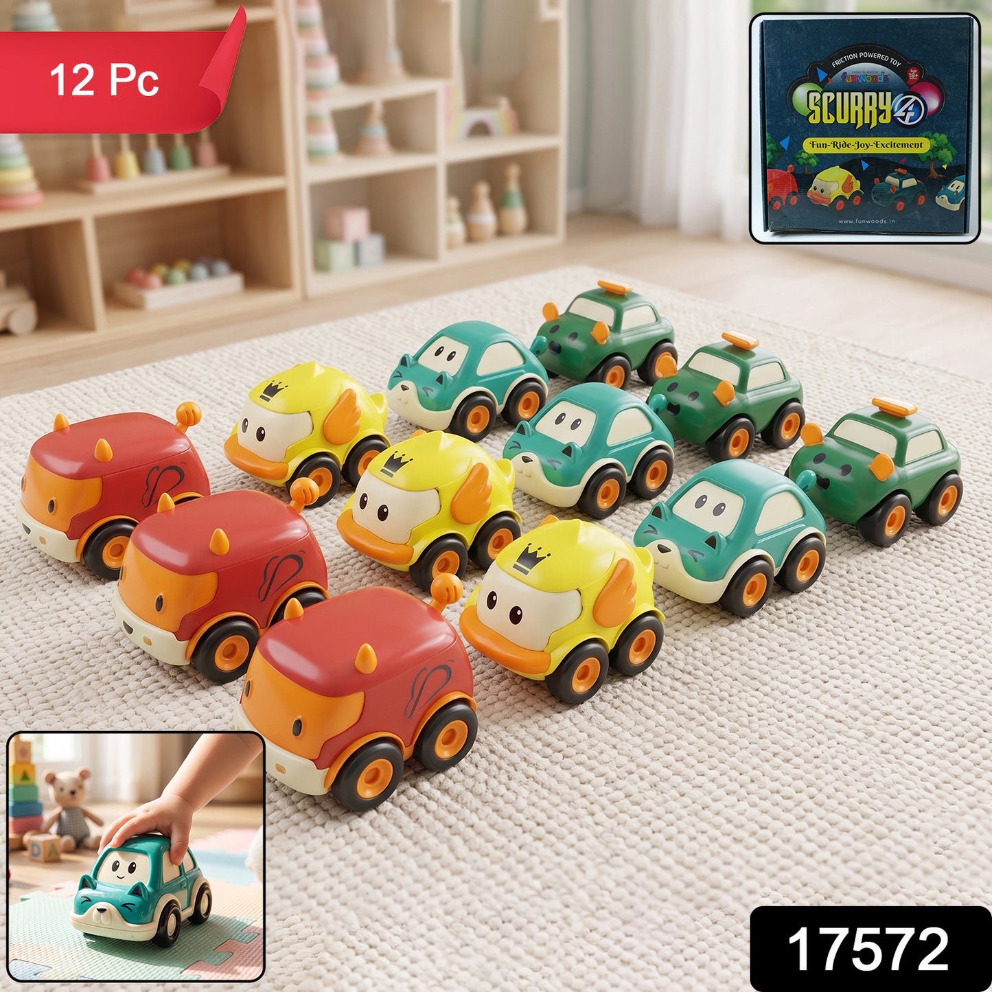 Cartoon Pull-Back Car Toy Set for Kids (12 Pc)