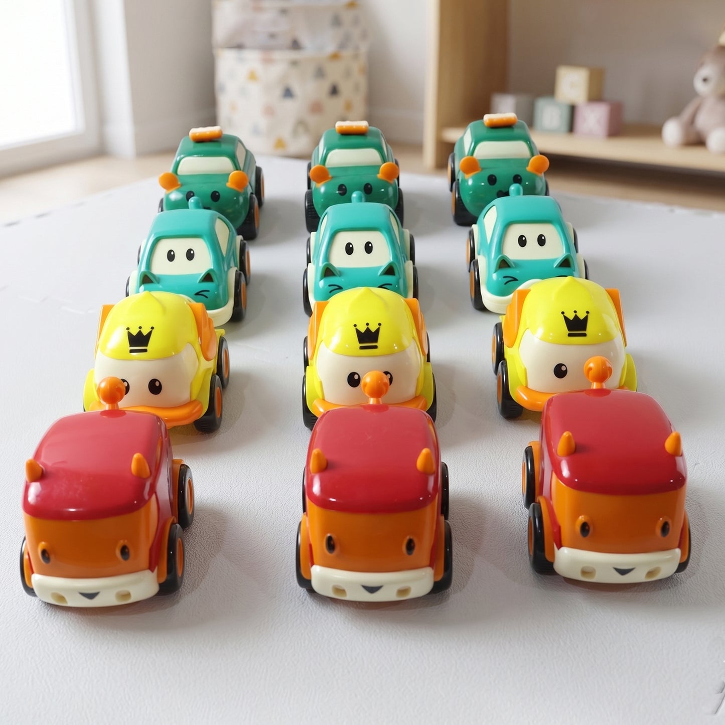 Cartoon Pull-Back Car Toy Set for Kids (12 Pc)