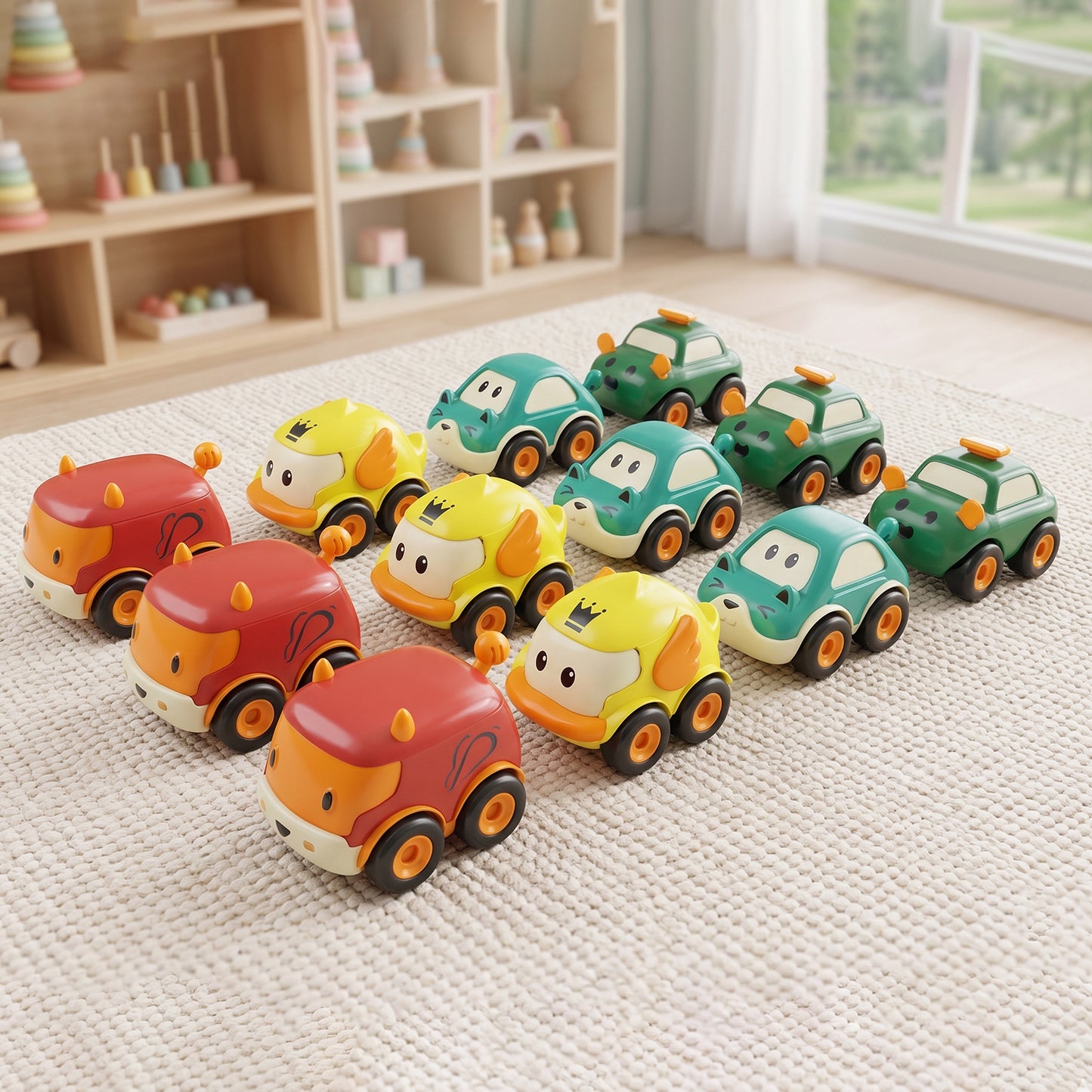 Cartoon Pull-Back Car Toy Set for Kids (12 Pc)