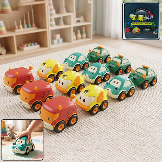 Cartoon Pull-Back Car Toy Set for Kids (12 Pc)