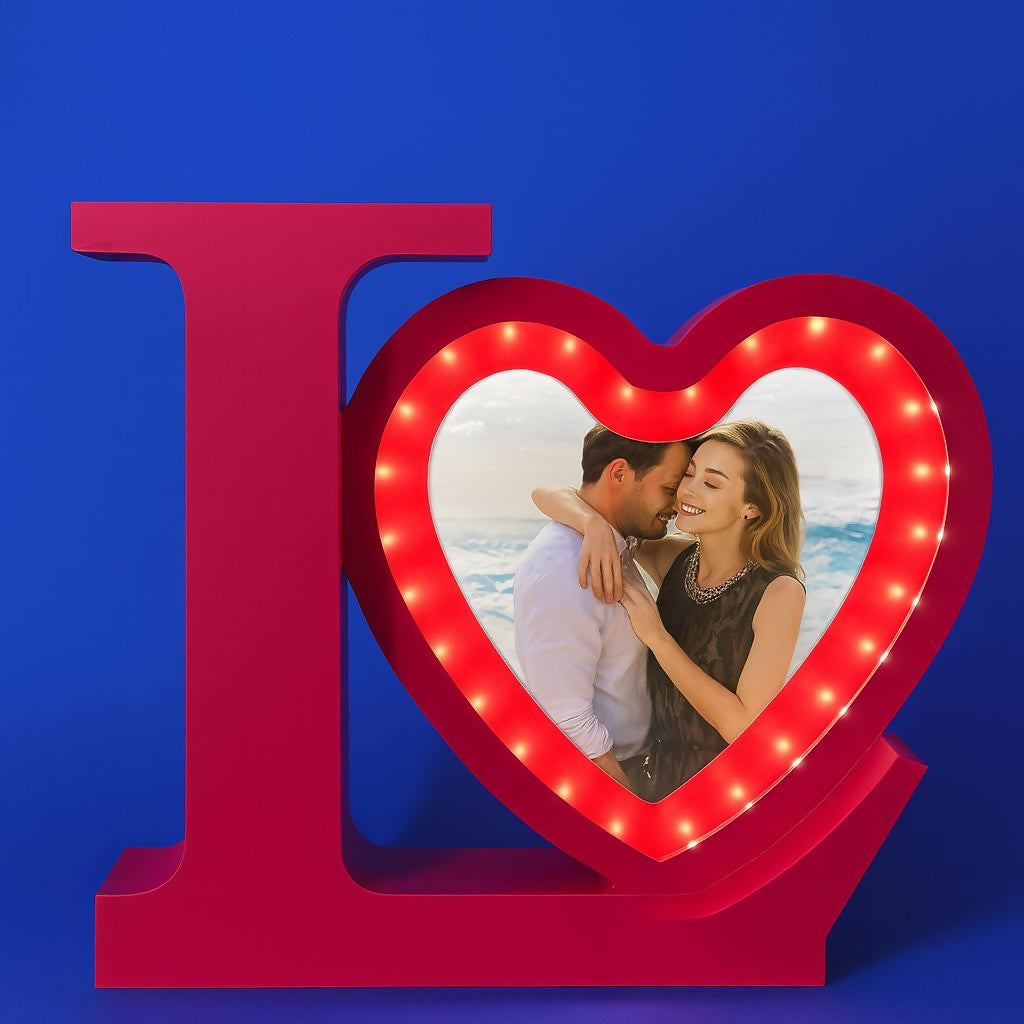 Love Heart LED Photo Frame and mirror with Warm Lights for Couples & Gifting