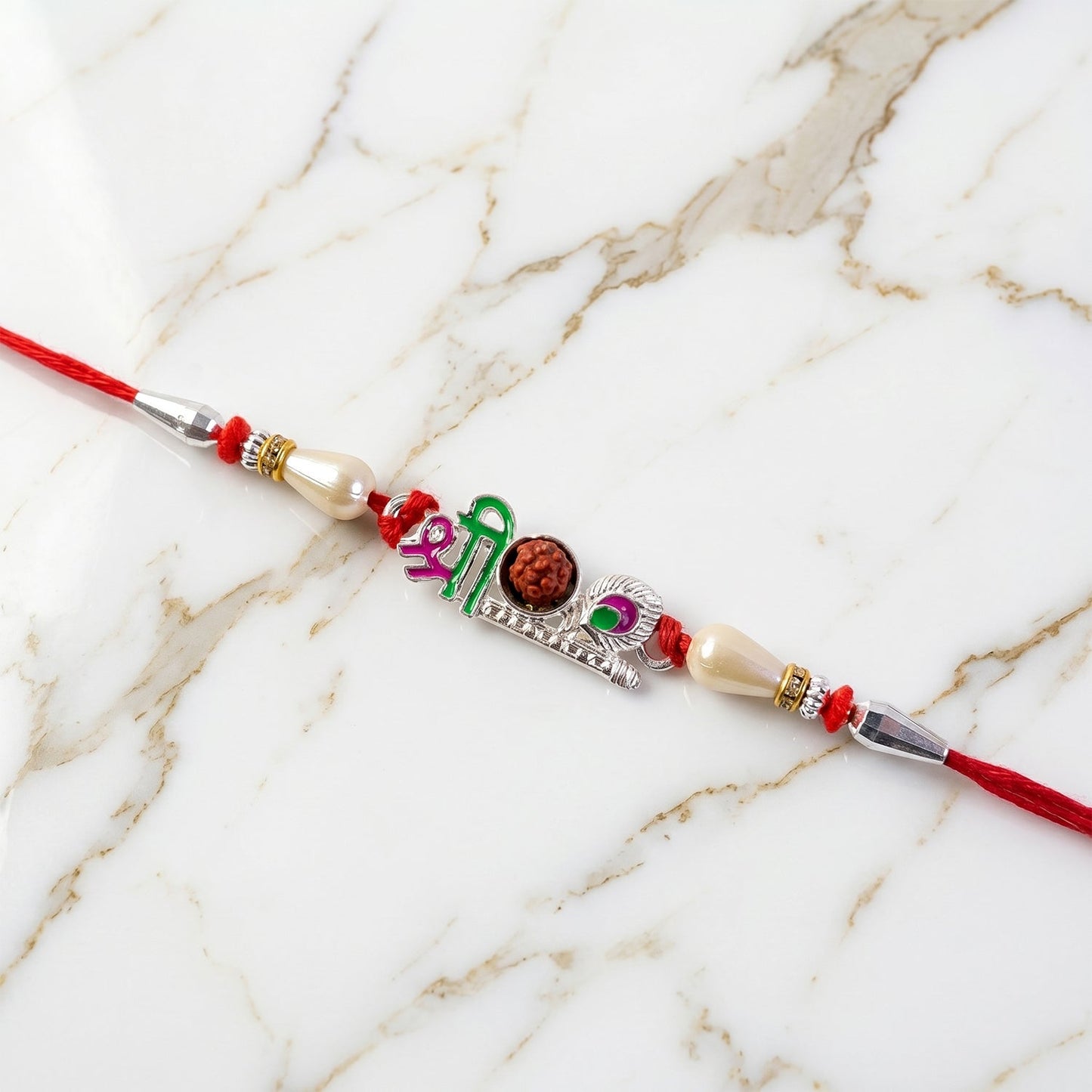 Lightweight thread and decorative elements on stylish rakhi