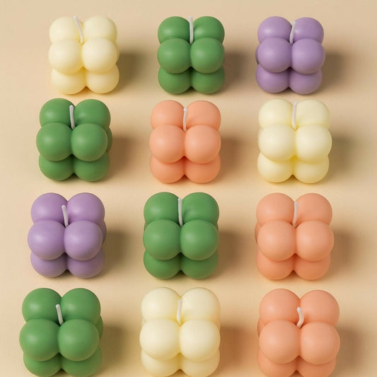Set of 12 Bubble Candles â€“ Multicolor Decorative Scented Cube Candles for Home DÃ©cor, Parties, Spa, Aromatherapy, Meditation, Romantic Dinners, and Gifting