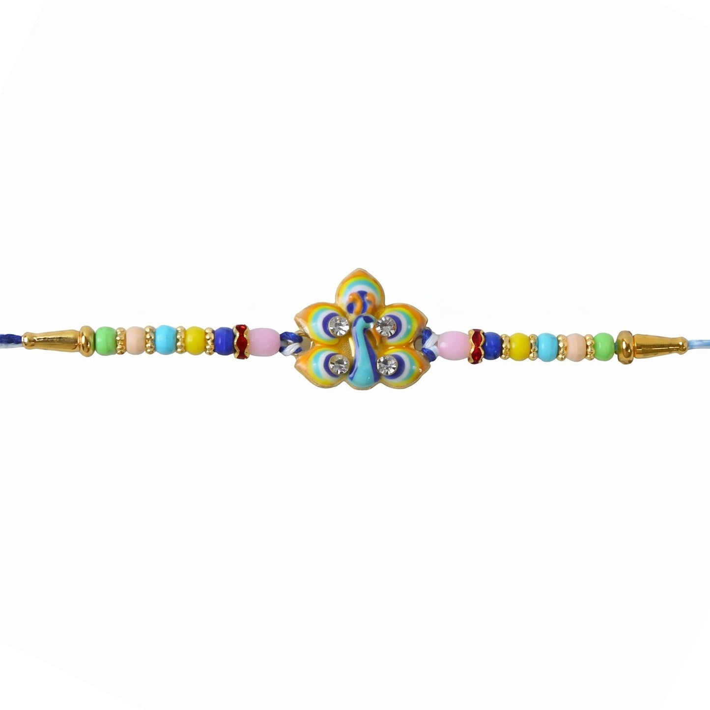 Stylish golden swirl Rakhi with beads and soft thread