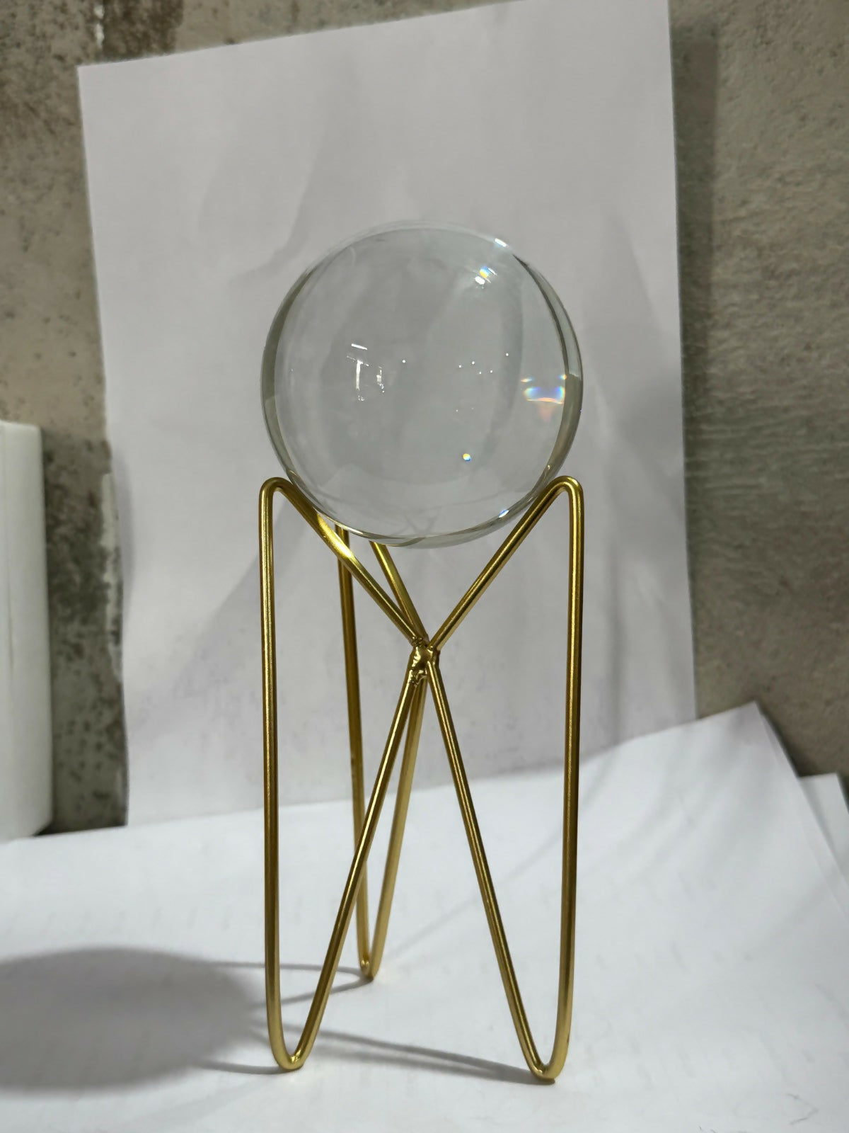 Premium Crystal Glass Sphere Decorative Showpiece with Tall Golden Metal Stand | Modern Home & Office Table Decor | Elegant Centerpiece for Living Room, Study Desk, Reception & Gifting | Clear Crystal Orb Decoration
