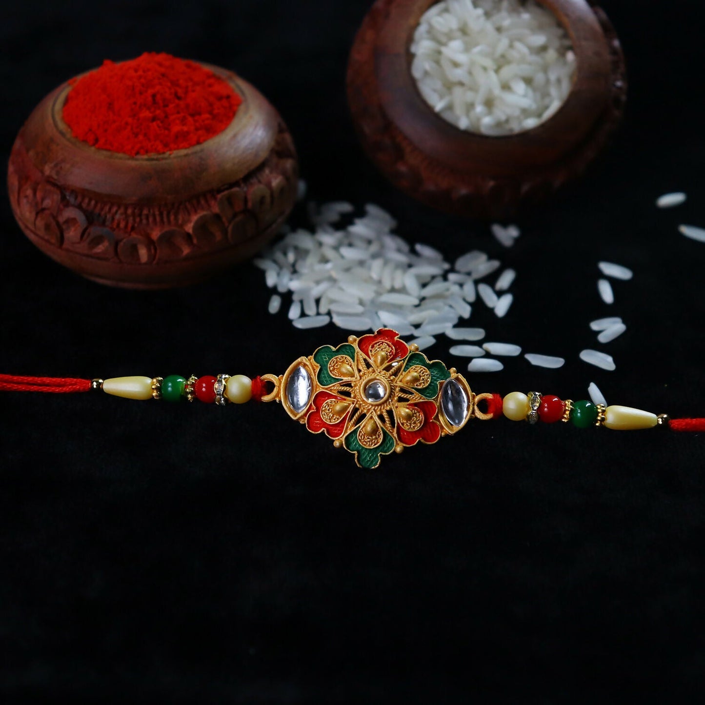 Elegant Designer Rakhi combining traditional and modern design on display