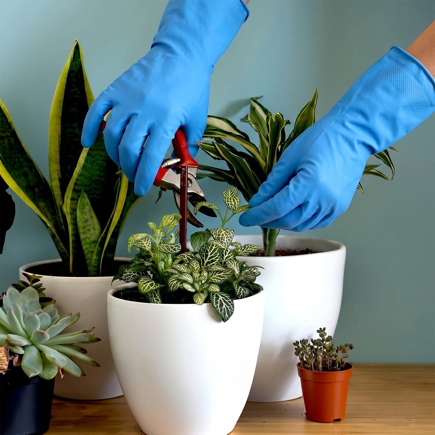Blue gloves kitchen cleaning use
