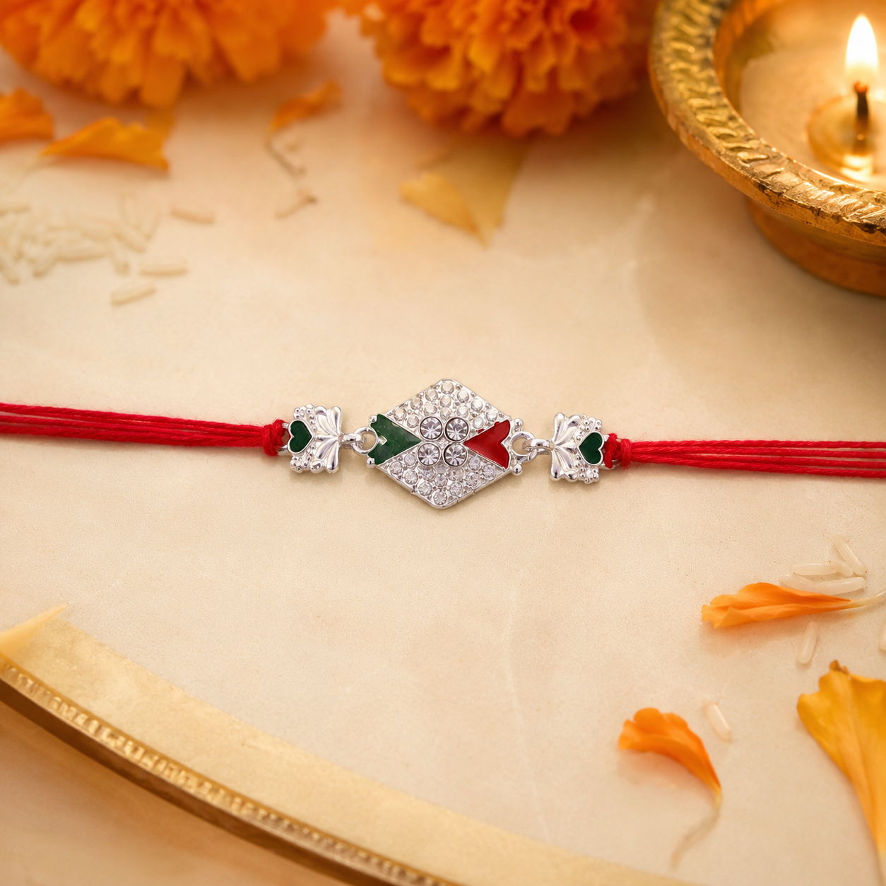 Beautiful traditional rakhi with elephant charm and decorative beads made for Raksha Bandhan