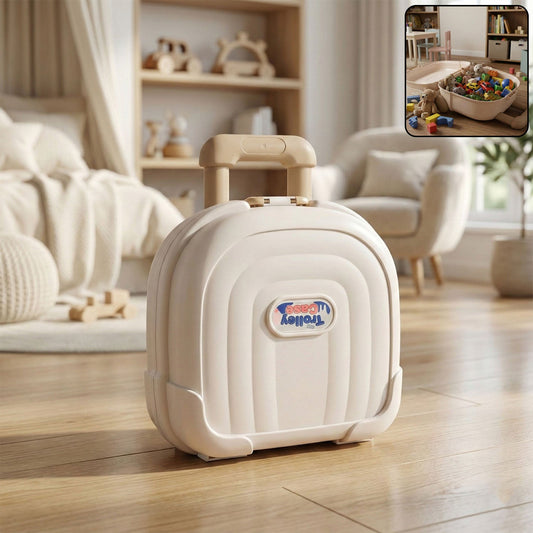 Kids portable toy storage box with handle shown in compact travel case style