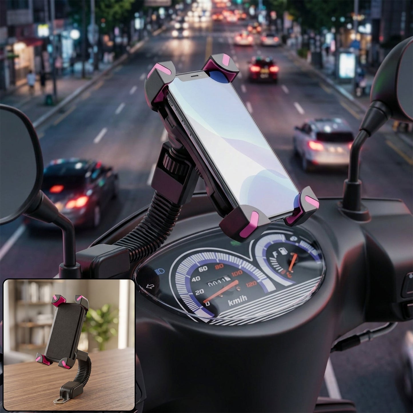 Plastic Bicycle Phone Holder Bike Mirror Mount with Flexible Arm (1 Pc)