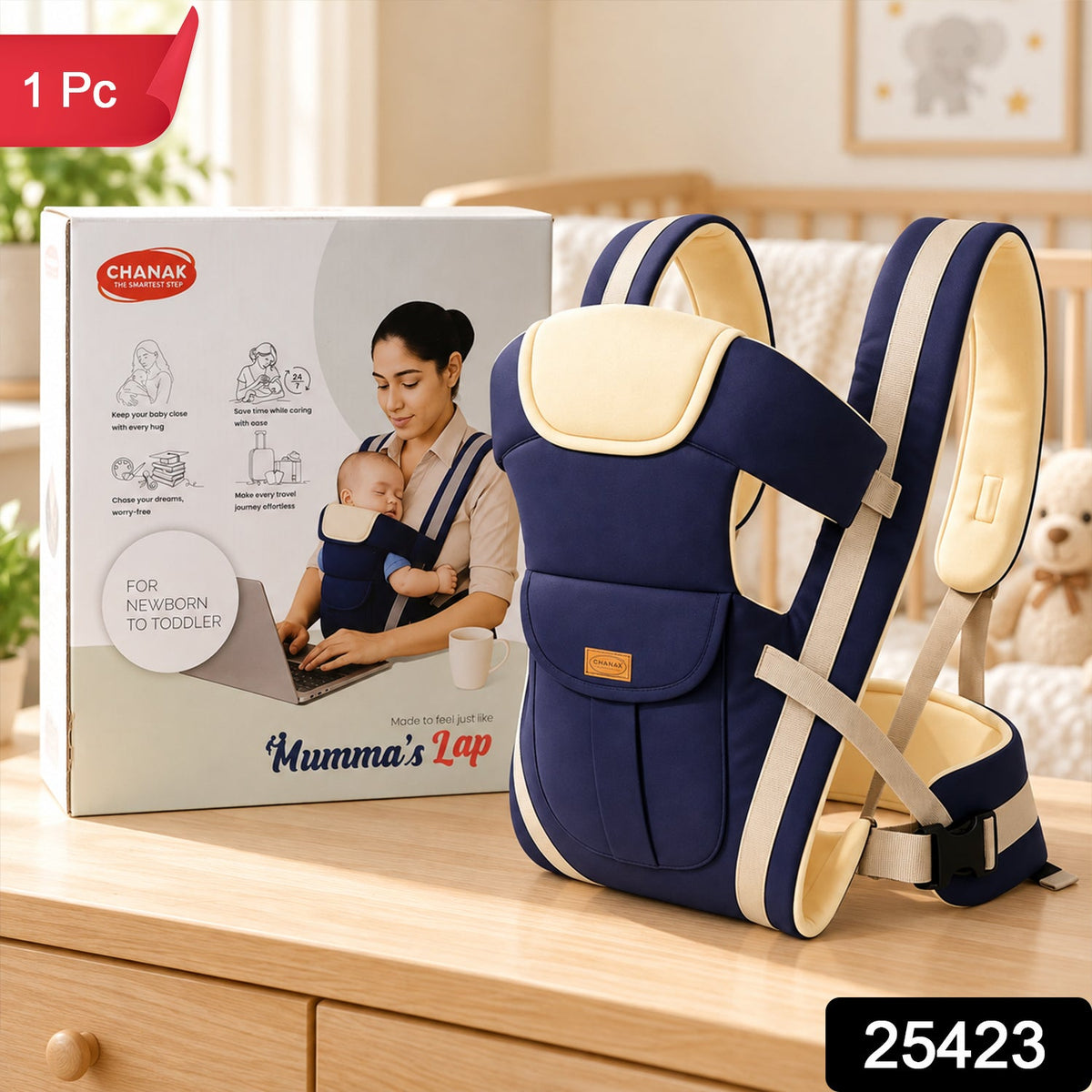 Baby Carrier With Padded Head Support And Adjustable Shoulder Straps (1 Pc)