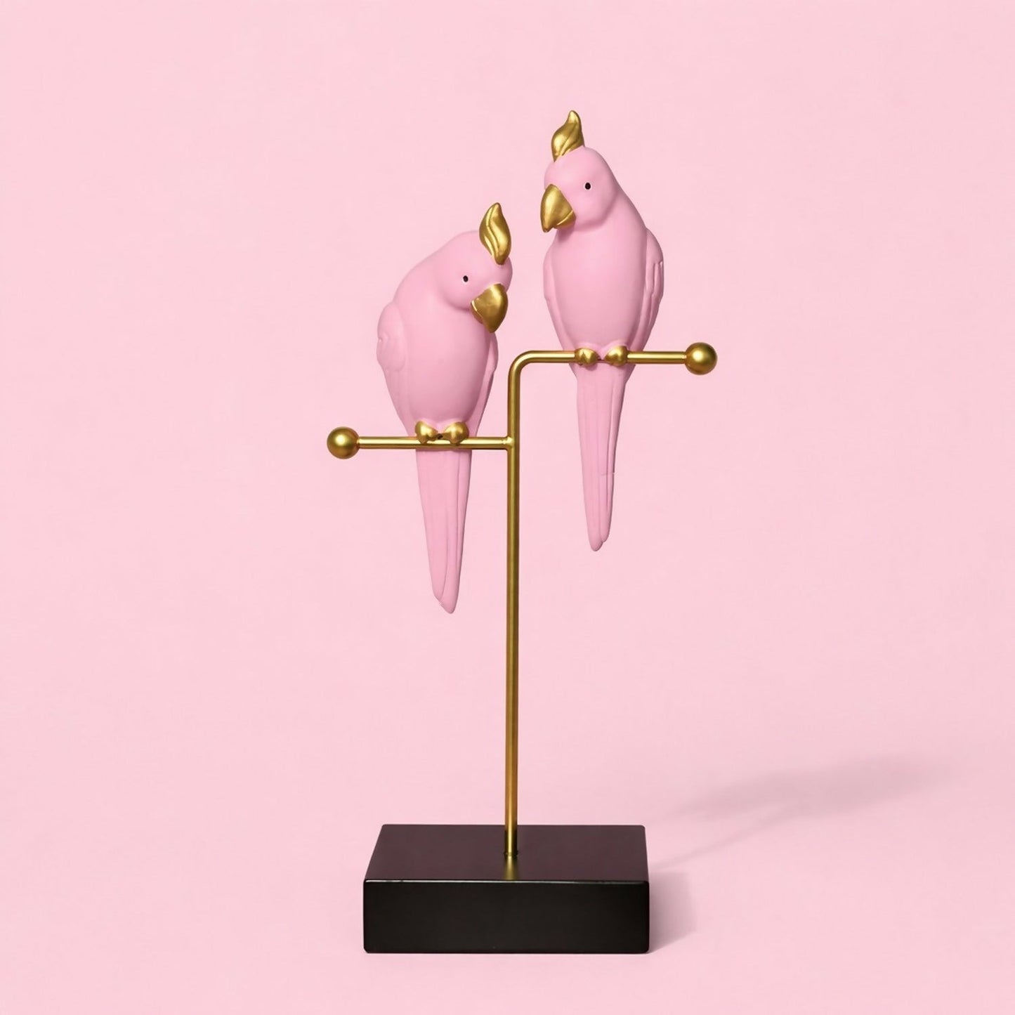 Pink Love Birds Decorative poly-resin Showpiece with Gold Stand for Home DÃ©cor