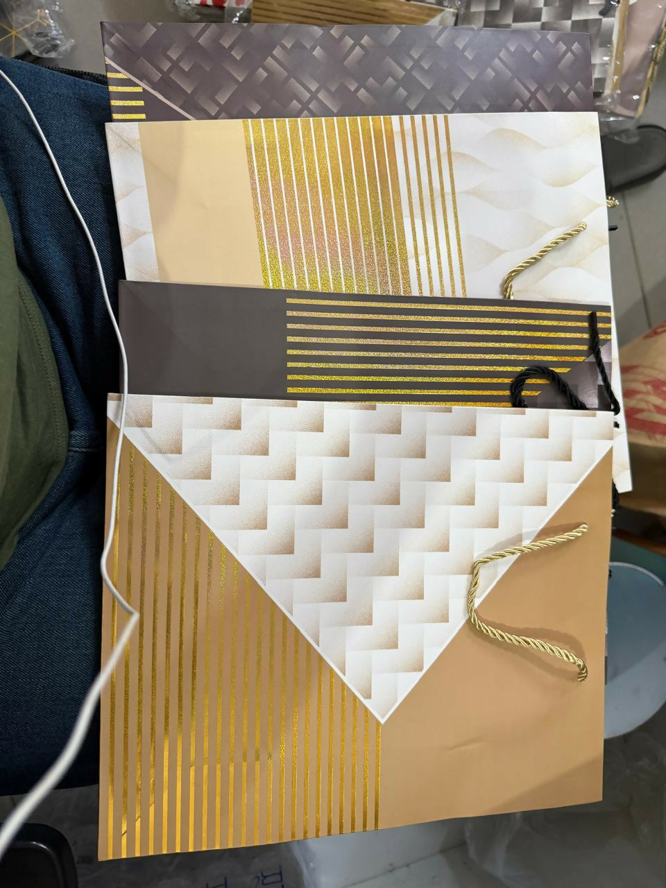 Premium Gold Stripe Gift Bag with Handle Paper Carry Bag (1 PC)