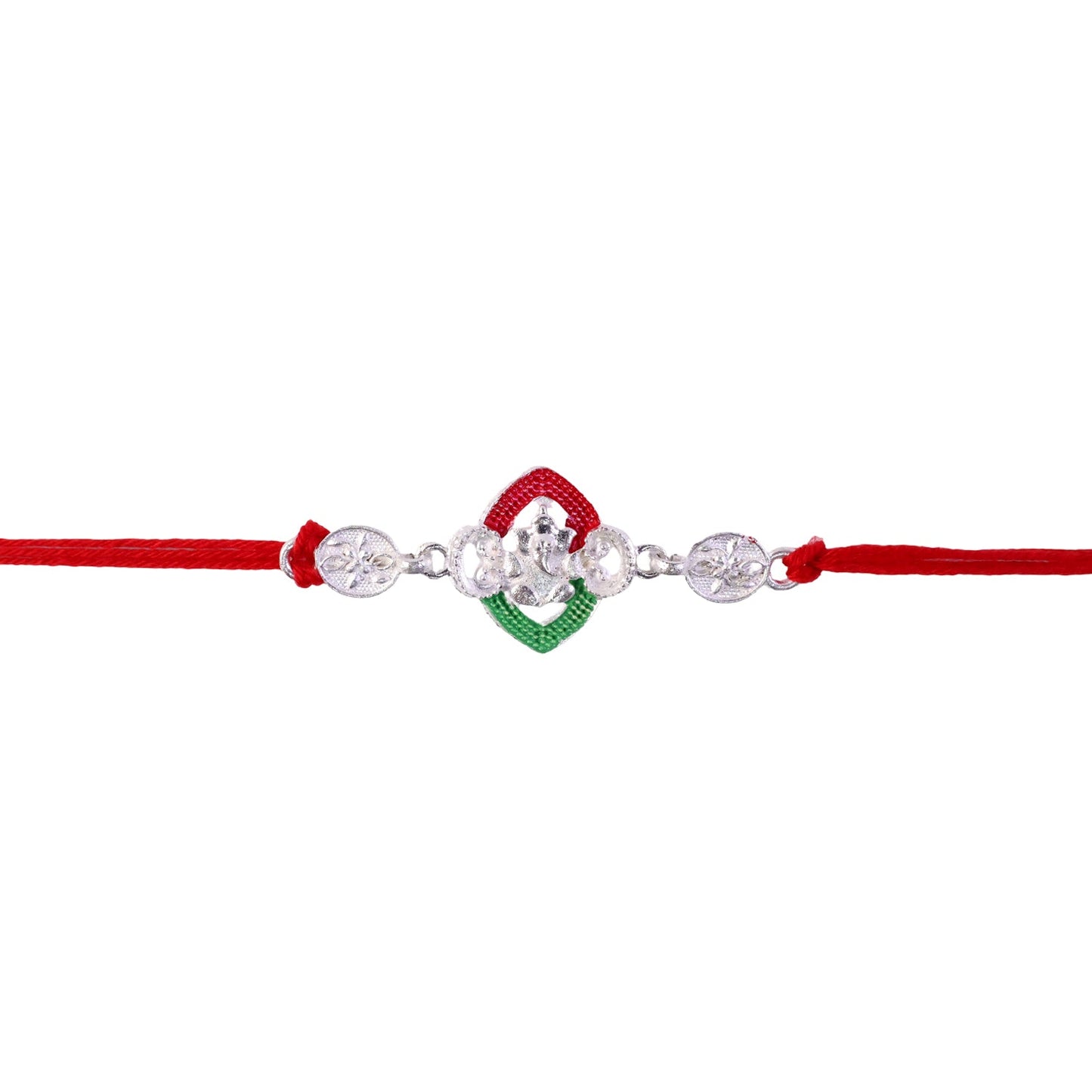 Top view of Silver Green Floral Rakhi showcasing its full design