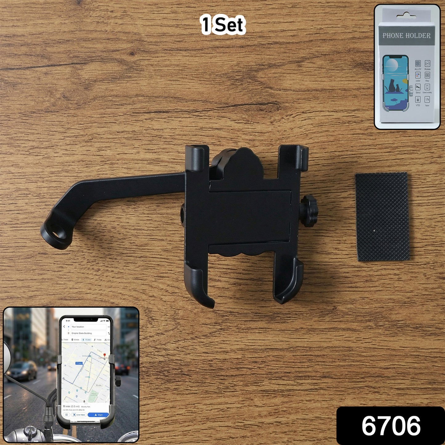 Mobile Phone Holder With Easy Adjustable Rear View Mirror Mount Solid Metal Cradle Stand Suitable for Bike & Mobile Phones