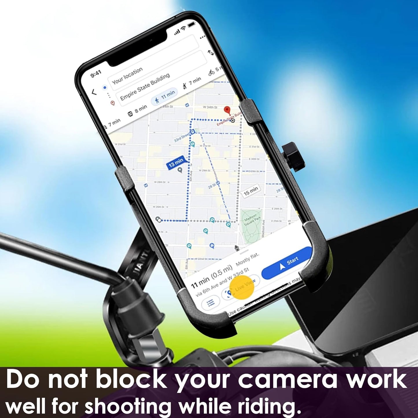 Mobile Phone Holder With Easy Adjustable Rear View Mirror Mount Solid Metal Cradle Stand Suitable for Bike & Mobile Phones