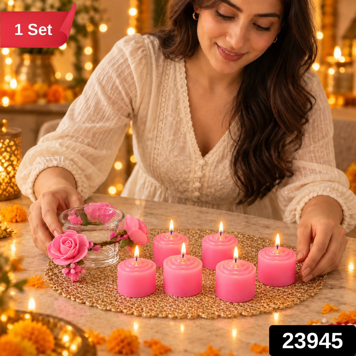 Pink Candle Gift Set with Floral Holder