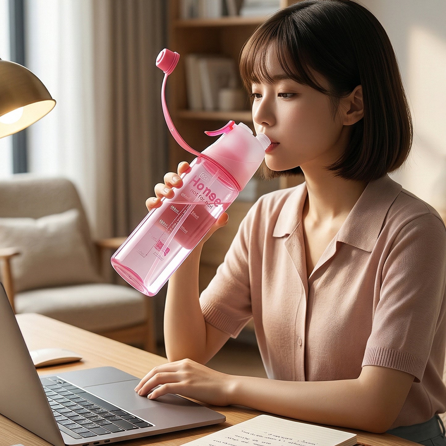 Plastic Dual Function Sports Water Bottle with Built-in Mist Spray and Leakproof Cap (600ML / 1 Pc)