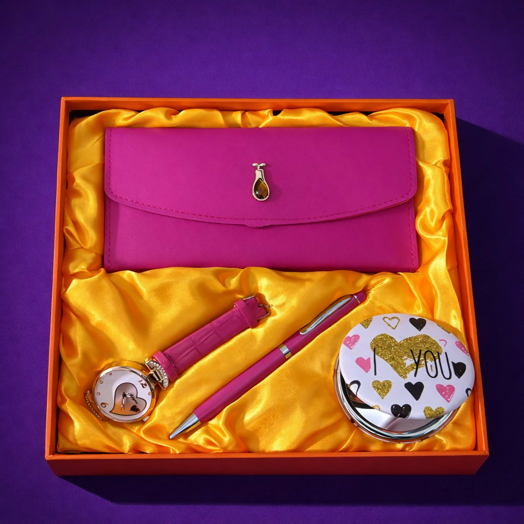 Couple Wallet & Watch Gift Set Premium Combo Box (Color may vary)