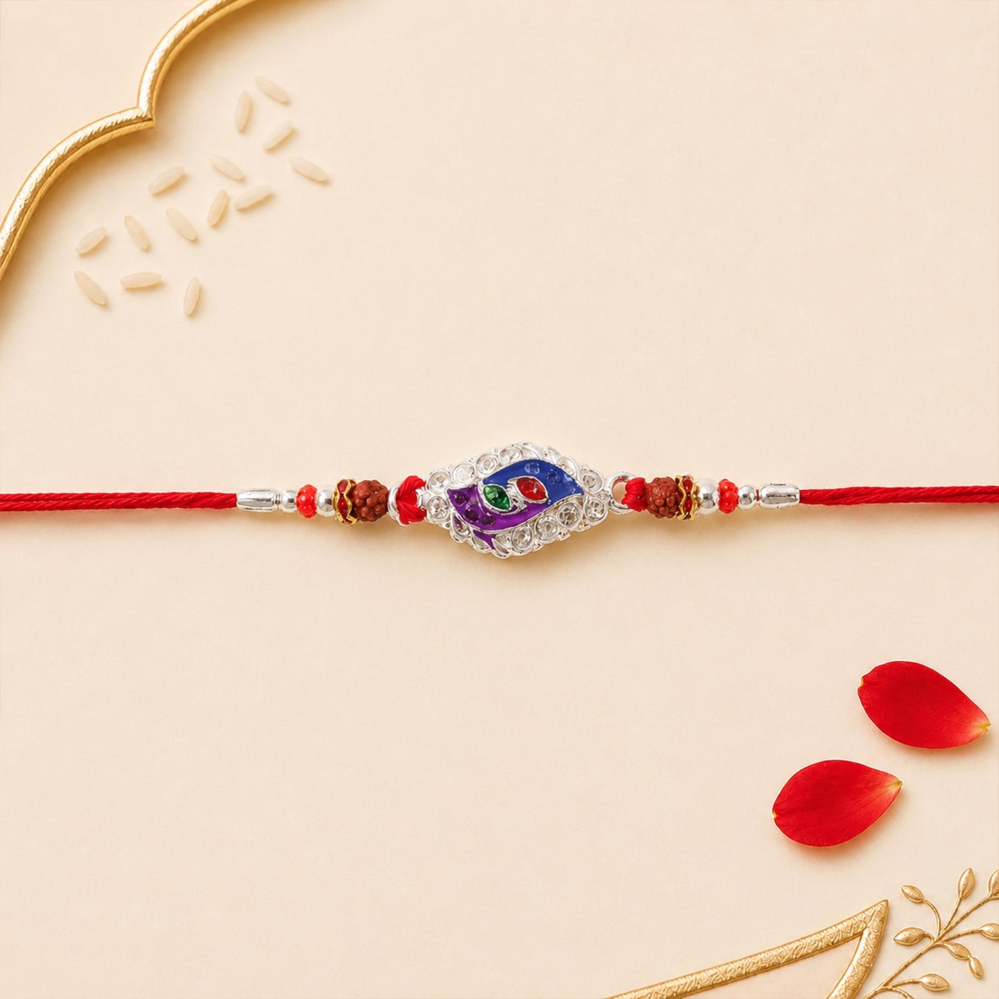 Beautiful designer rakhi with decorative elements for Raksha Bandhan