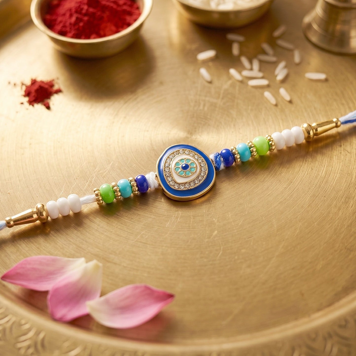 Soft, comfortable thread of Evil Eye Kundan Diamond Rakhi
