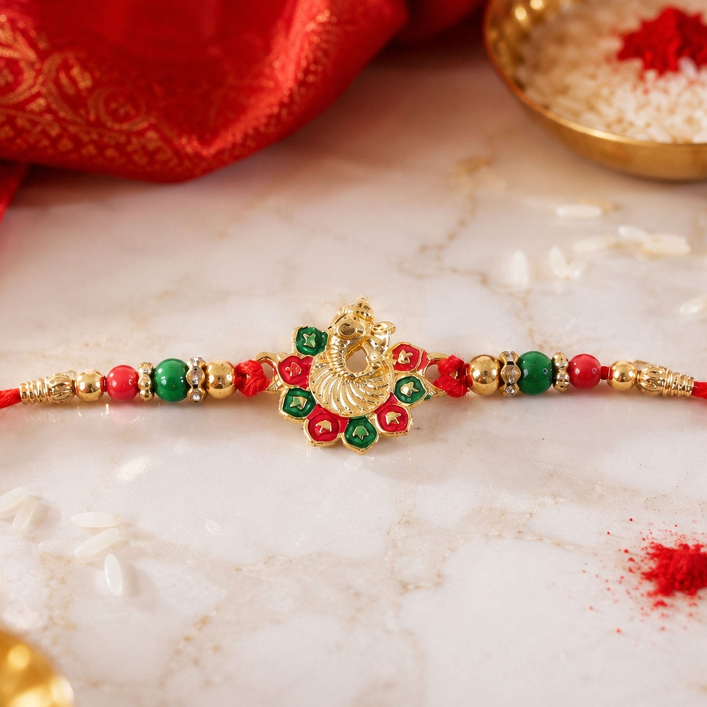 Brother wearing the spiritual Ganesha Rakhi during Raksha Bandhan celebrations