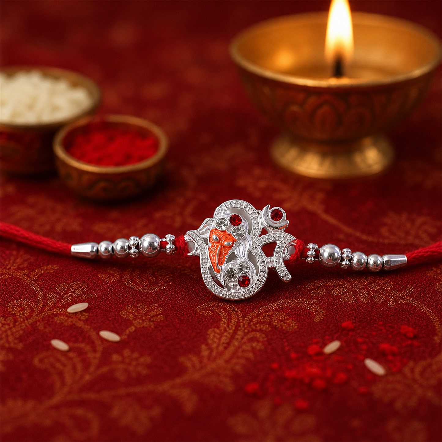 Silver Ganesh Rakhi bracelet tied on wrist symbolizing sibling protection