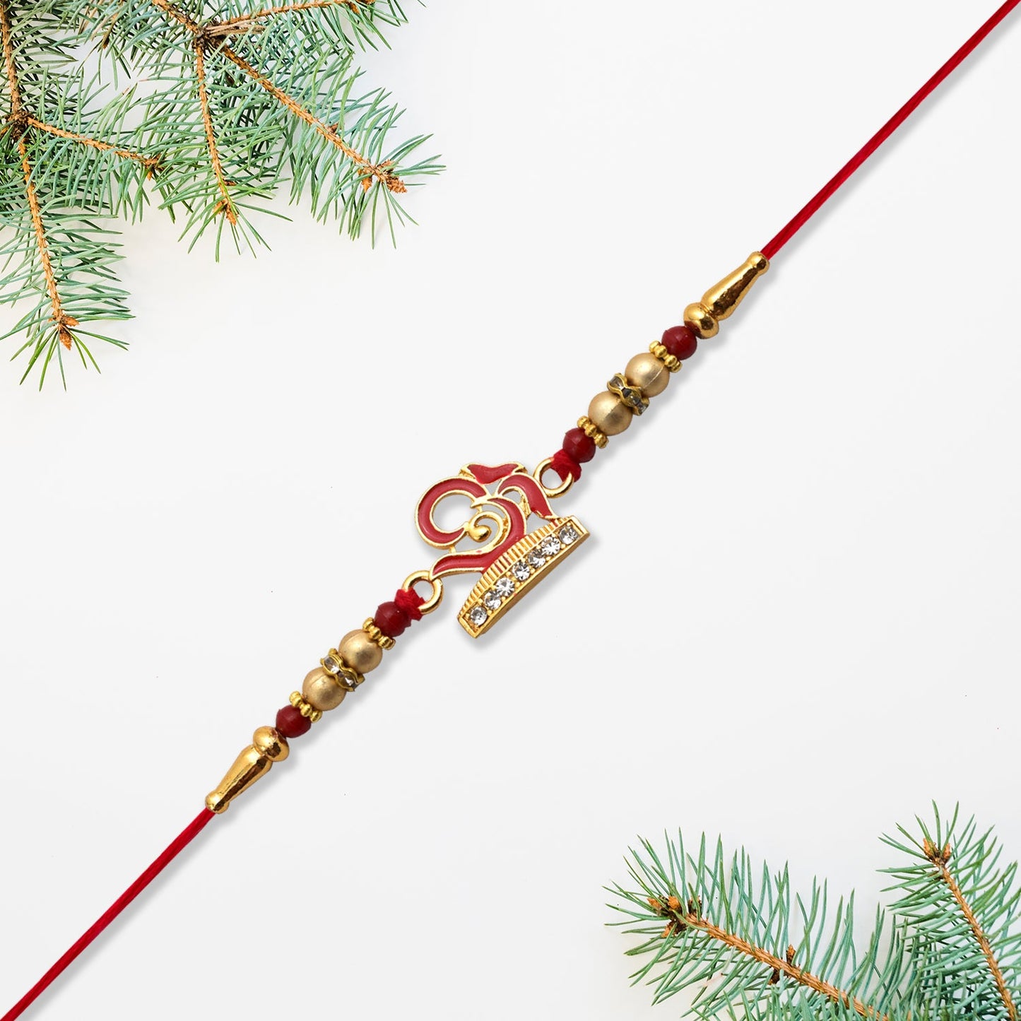 Side view of the Traditional Rakhi OM Design, ready to be gifted on Raksha Bandhan.