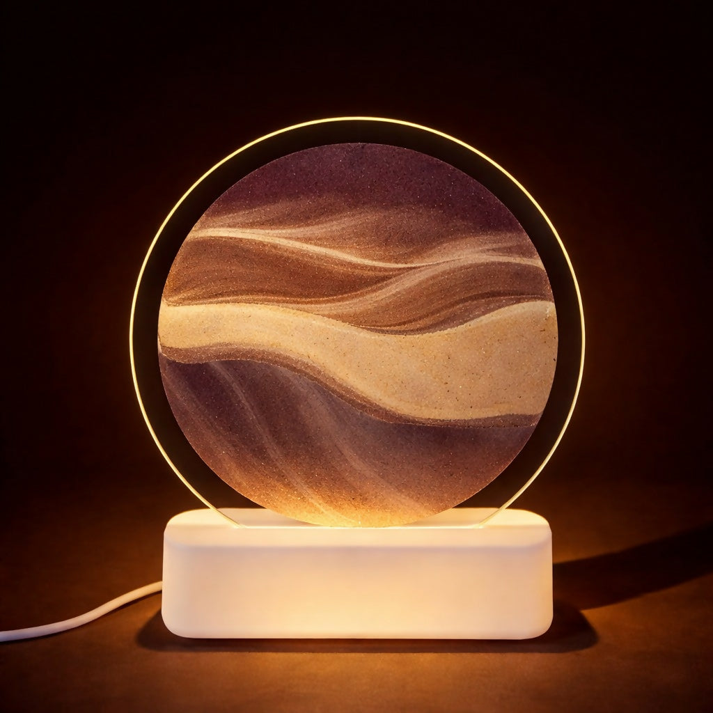 Brown Moving Sand Art LED Lamp Round Decorative Ambient Night Light