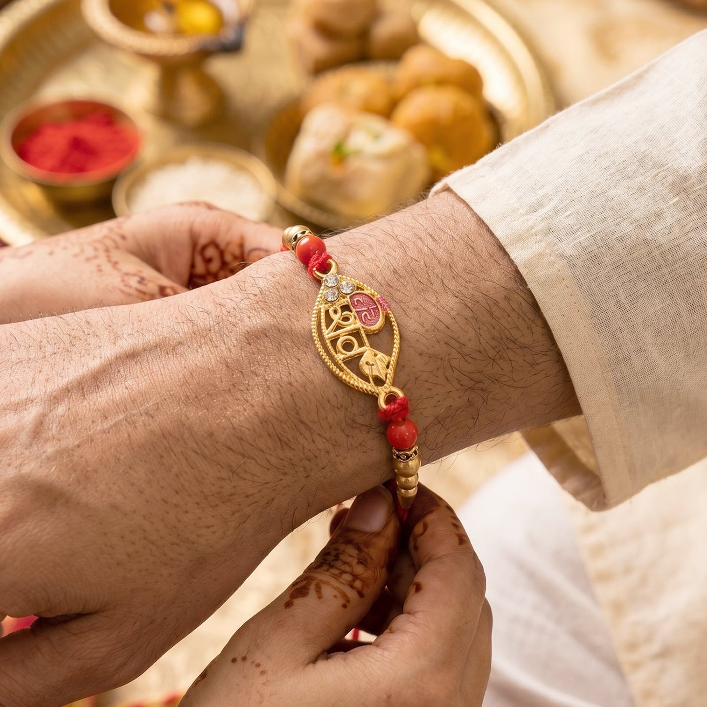 Traditional Rakhi detailed design with gold leaf